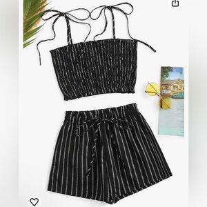 Women’s 2 Piece Solid Halter Sleeveless Pinstripe Crop